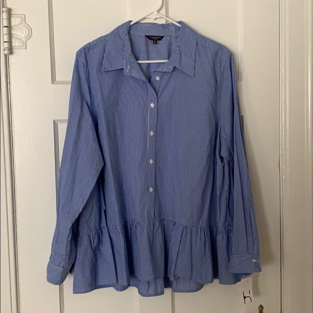 Striped button down shirt w/ bottom flare